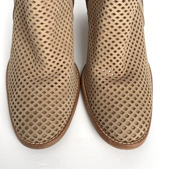 Paul Green Nubuck Booties Women US 8.5 Tan Bonzai Perforated Zipper Ankle Boots - Picture 4 of 16